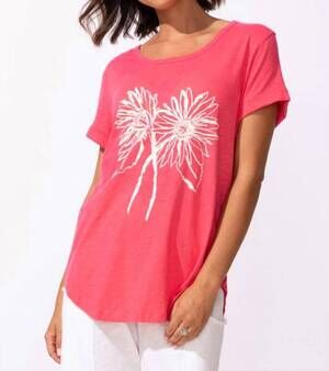 NEW ESCAPE destination floral cuff sleeve tee in pink